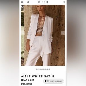 DISSH Aisle White Satin Blazer- new w/ tags never been worn!